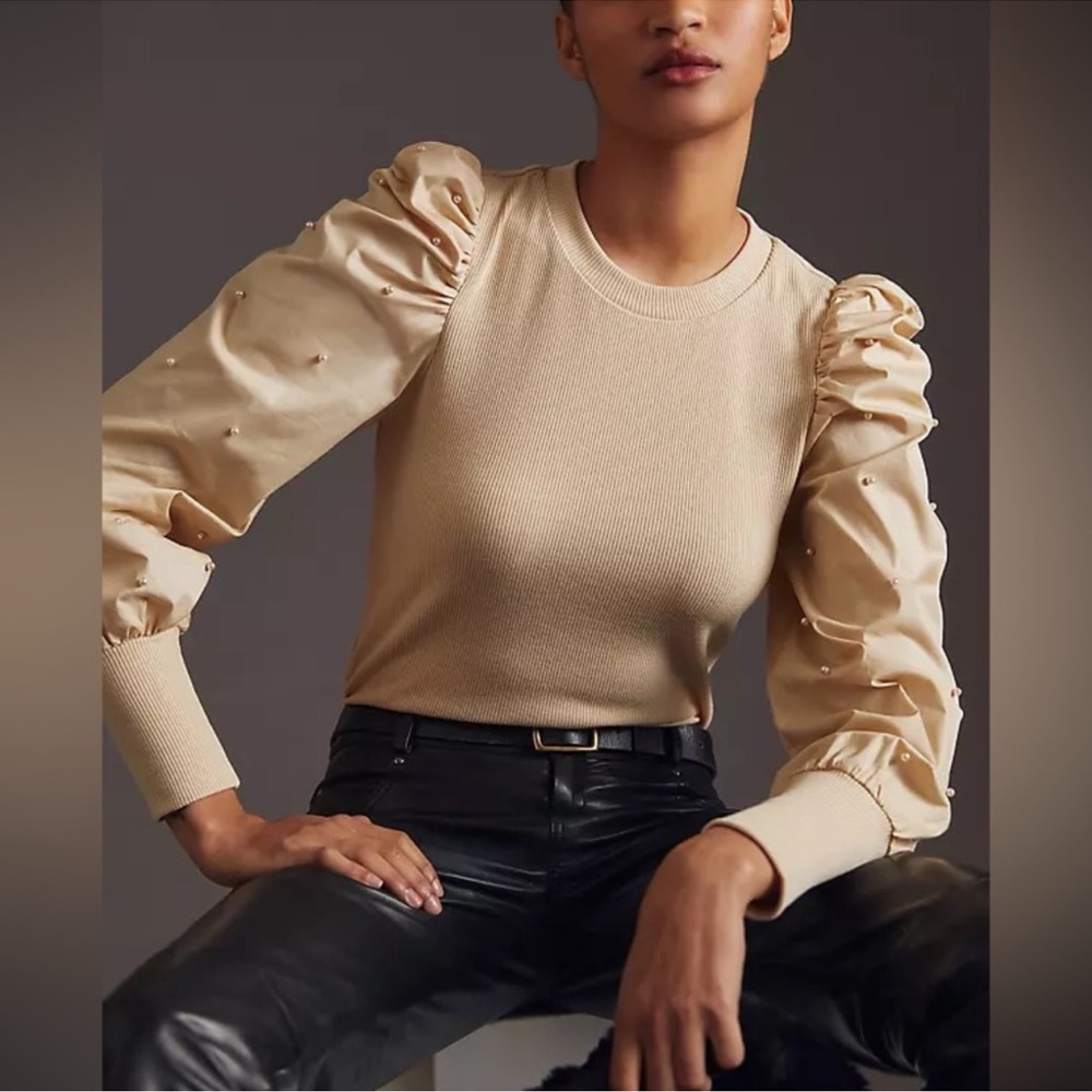 Anthropologie DOLAN Puff-Sleeve pearl Blouse Size XL